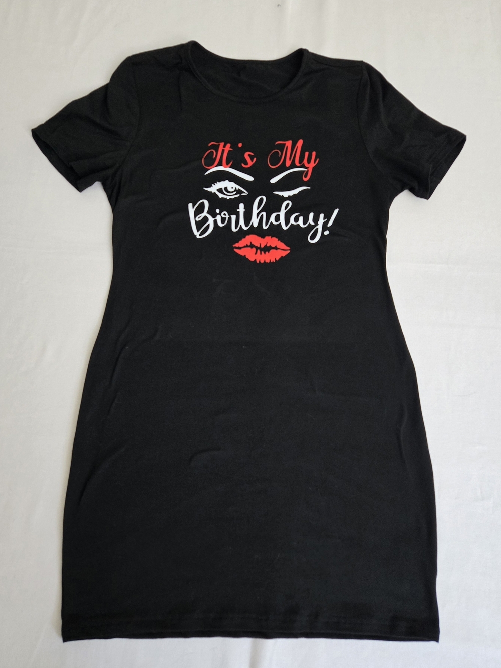 SHEIN Black Graphic "It's My Birthday" Tee Dress with Red & White Print